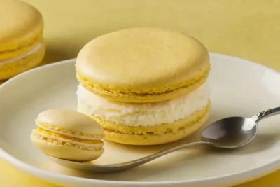 A vibrant buttercup yellow rests atop macarons